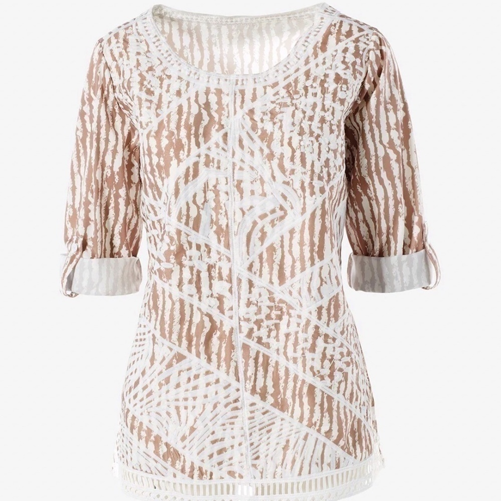 EUC Chico's Highland Park Animal Embroidered Popover Top Size 1 - Medium
